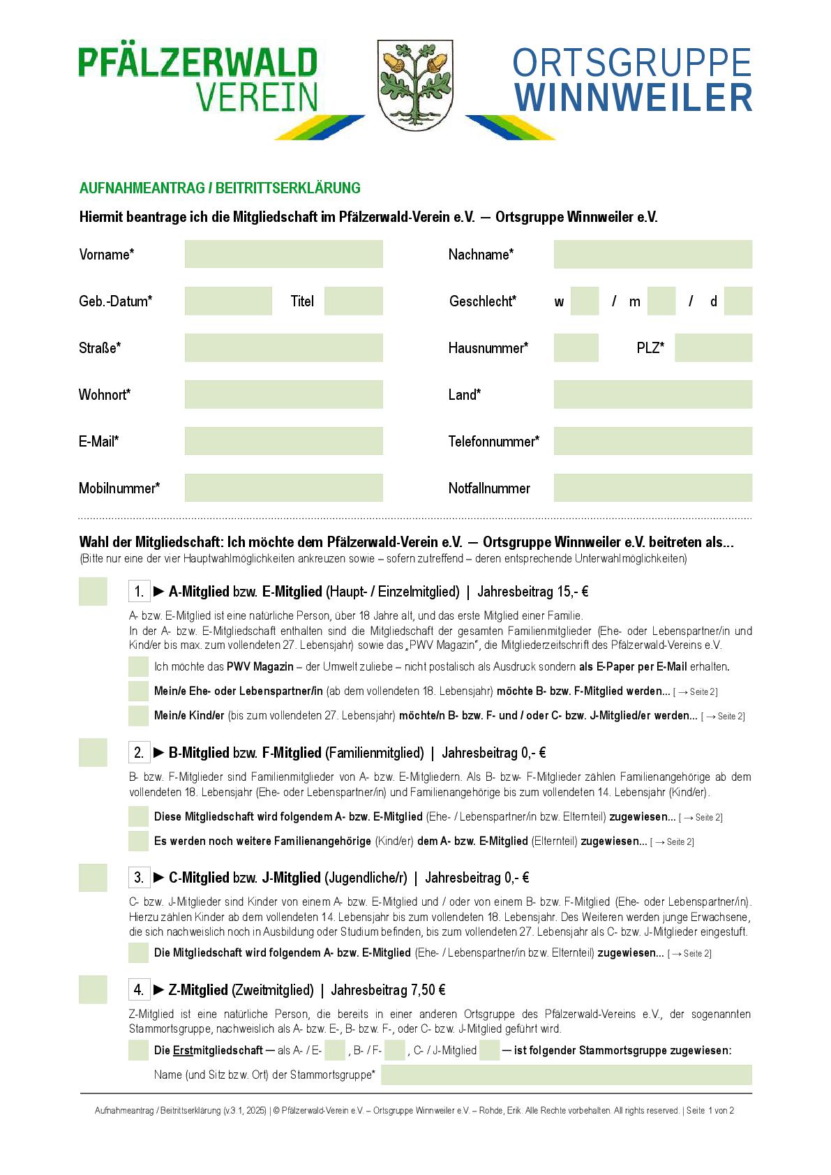2025 PWV OG Winnweiler Mitgliedsantrag